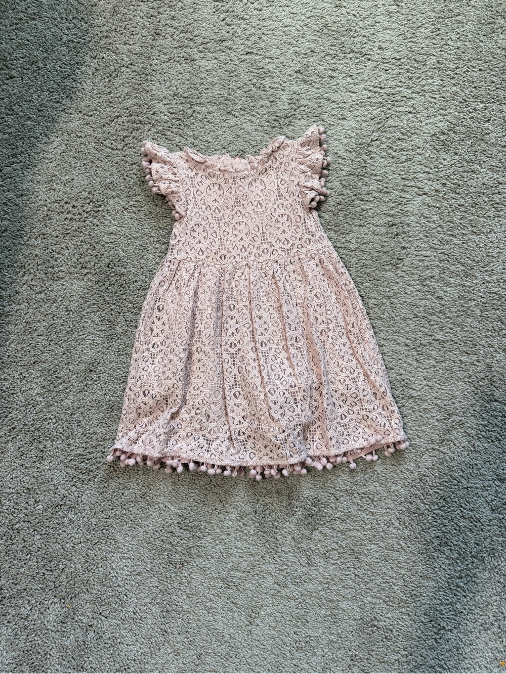 Source Unknown Blush Lace Pom-Pom Dress for Girls